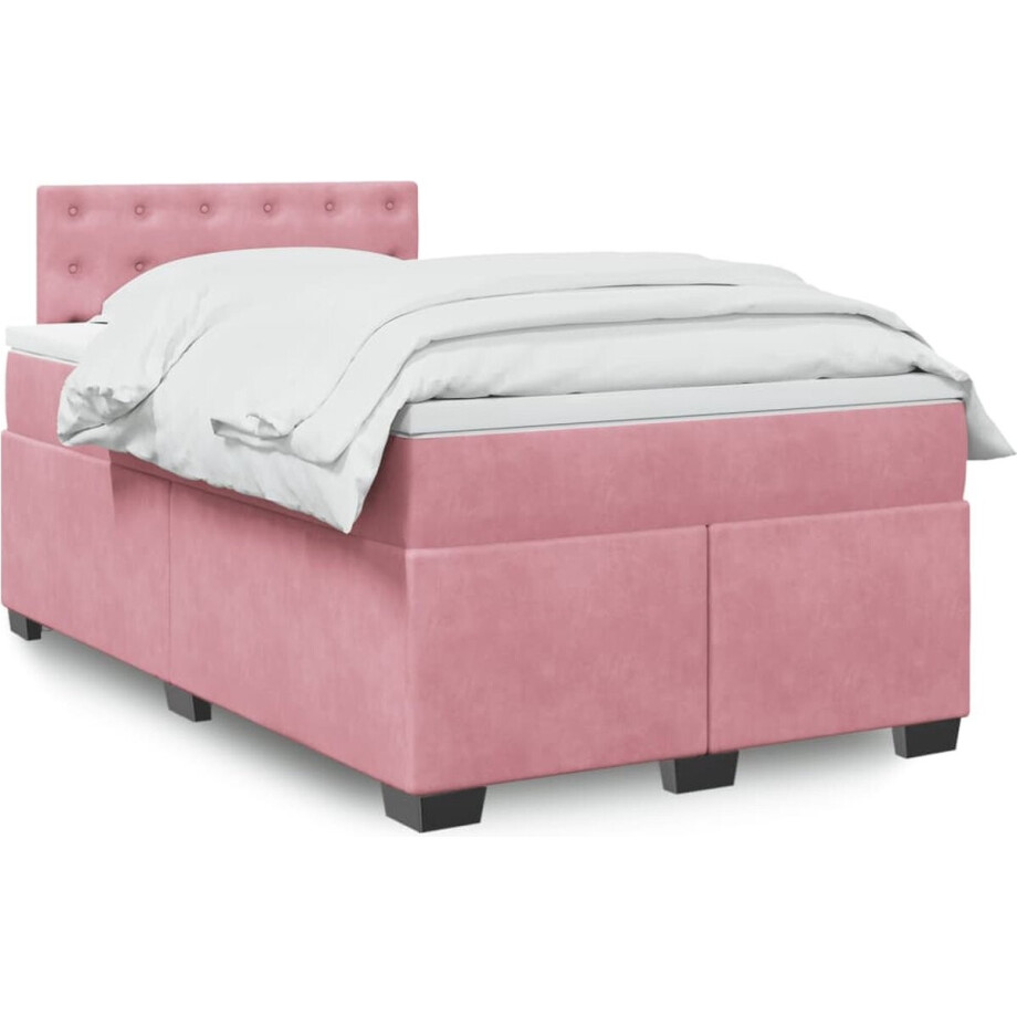 vidaXL - Boxspring - met - matras - fluweel - roze - 120x200 - cm vidaXL - Boxspring - met - matras - fluweel - roze - 120x200 - cm afbeelding 1