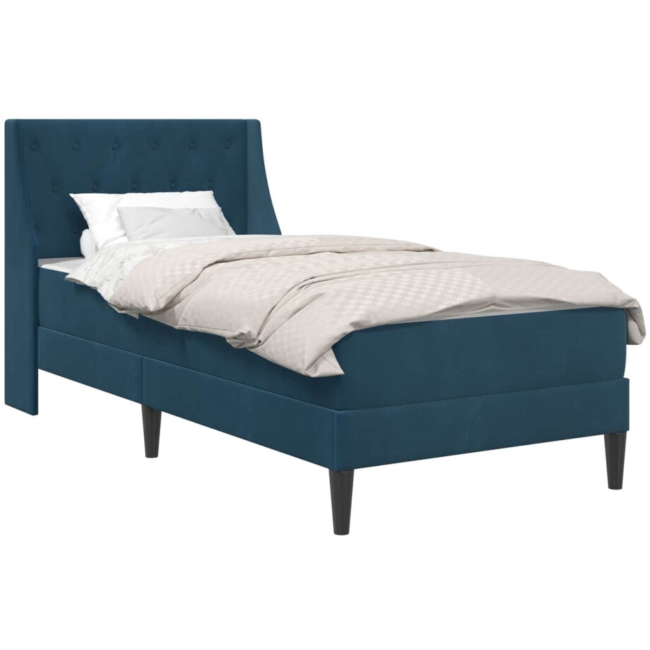 vidaXL - Bedframe - met - matras - met - matras - Blauw - 100 - x - 200 - cm - Fluweel afbeelding 1