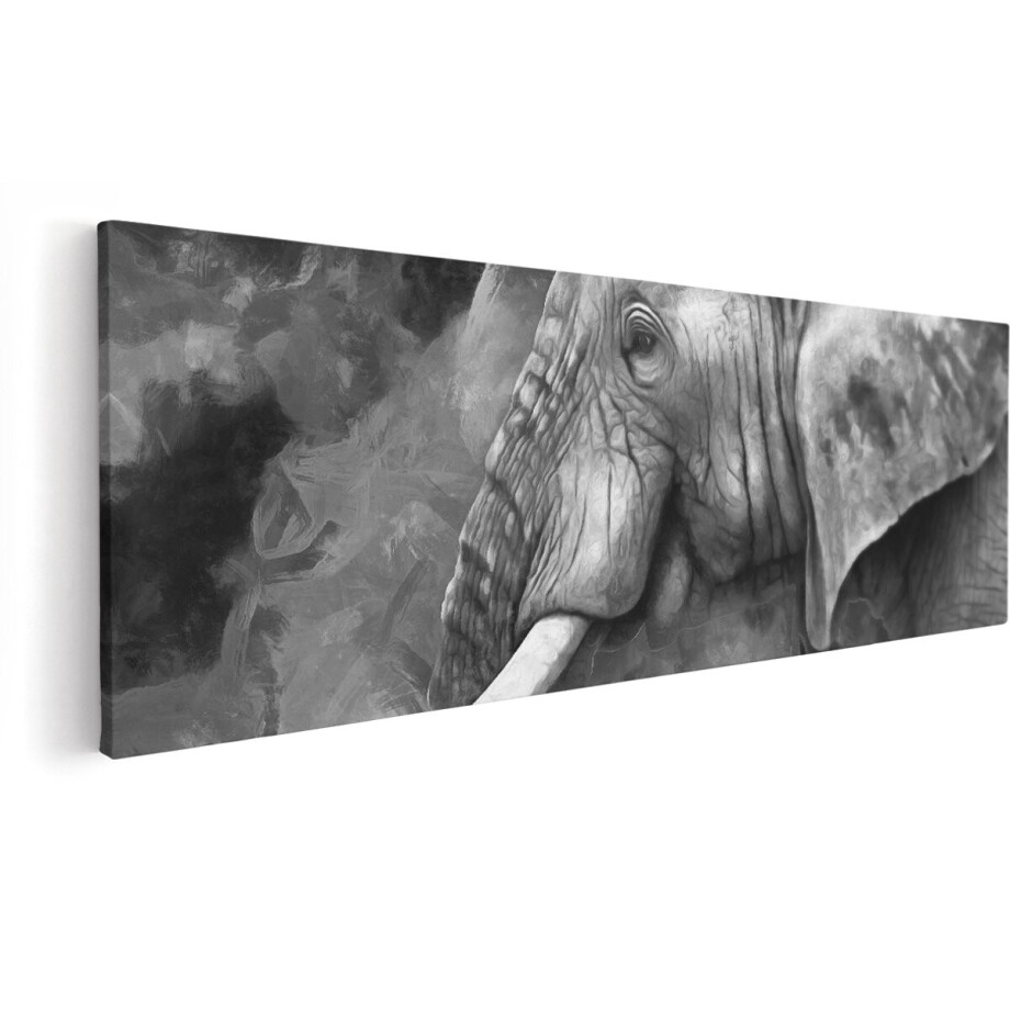 Artaza Canvas Schilderij Olifant - Abstract - Zwart Wit - 150x50 cm - Groot - Wanddecoratie Woonkamer - Schilderijen - Muurdecoratie afbeelding 1