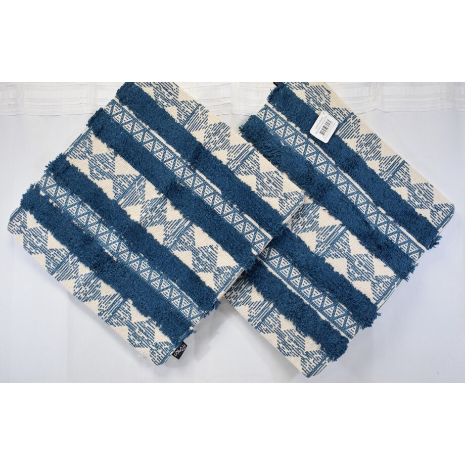 Unique - sierkussenhoes - 2 stuks - kussenhoesje - petrol - blauw - ecru - 45 x 45 cm - katoen - met rits Unique - sierkussenhoes - 2 stuks - kussenhoesje - petrol - blauw - ecru - 45 x 45 cm - katoen - met rits afbeelding 1