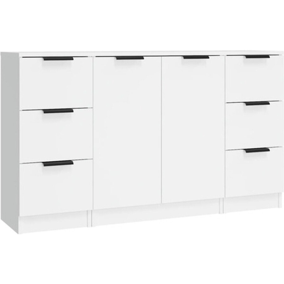 vidaXL - Dressoirs - 3 - st - bewerkt - hout - wit vidaXL - Dressoirs - 3 - st - bewerkt - hout - wit afbeelding 1