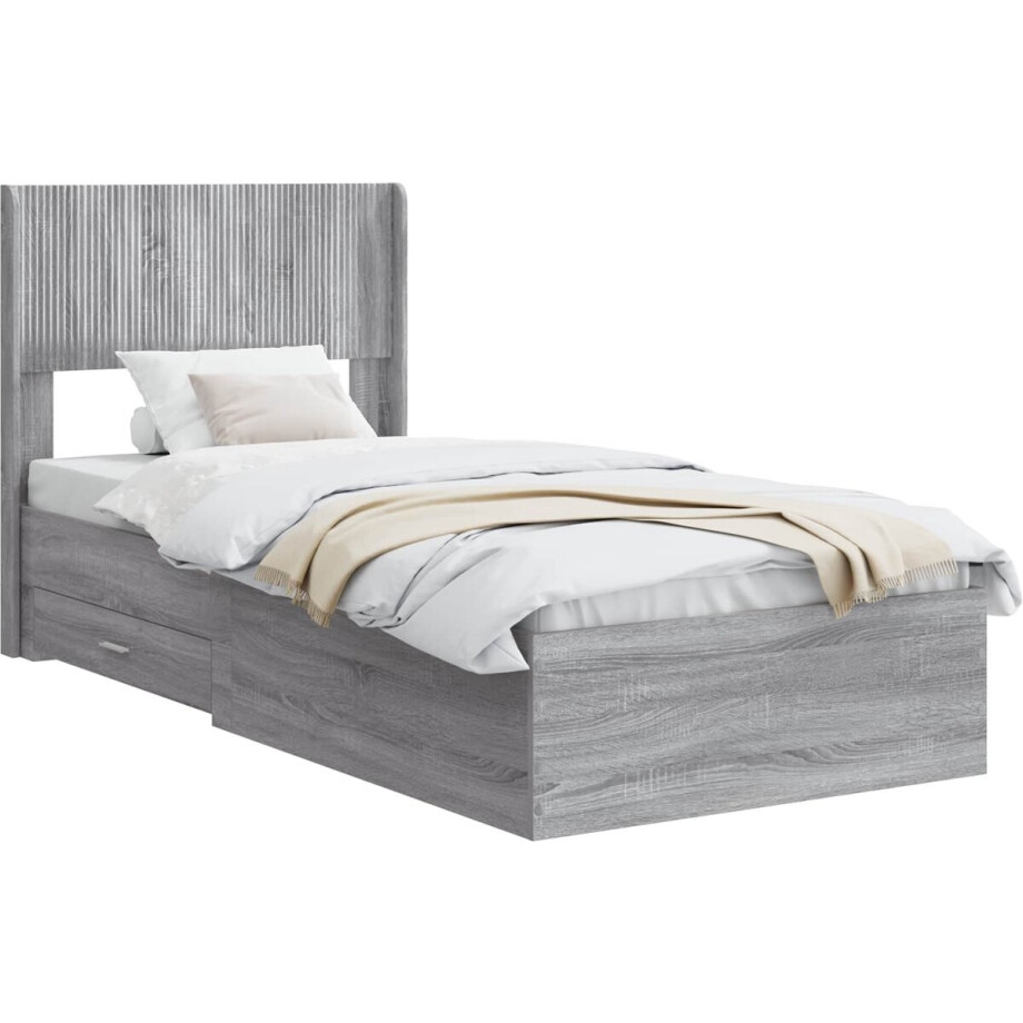vidaXL - Bedframe - met - opbergruimte - en - hoofdbord - Grijs - Sonoma - 75 - x - 190 - cm afbeelding 1