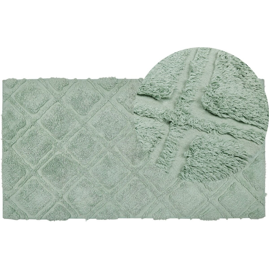 HATAY - Laagpolig vloerkleed - Lichtgroen - 80 x 150 cm - Katoen afbeelding 1