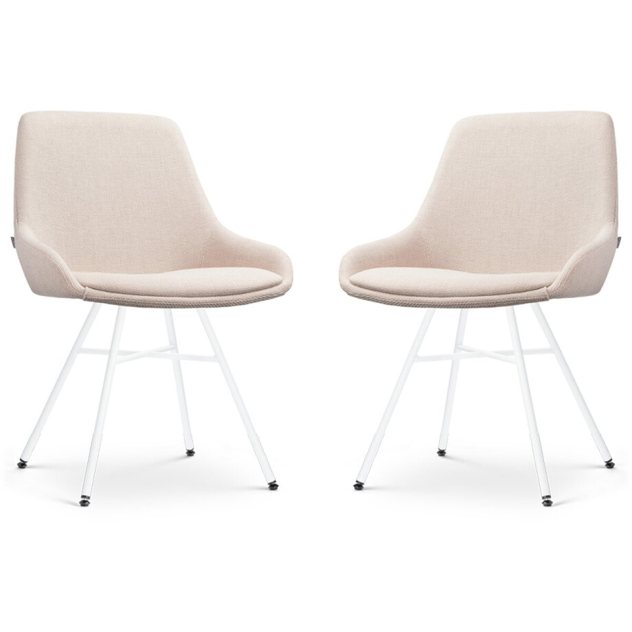 Nolon Noa-Isa Eetkamerstoelen Set van 2 Beige - Stof - Wit Onderstel - Design - Scandinavisch - Comfortabel afbeelding 1