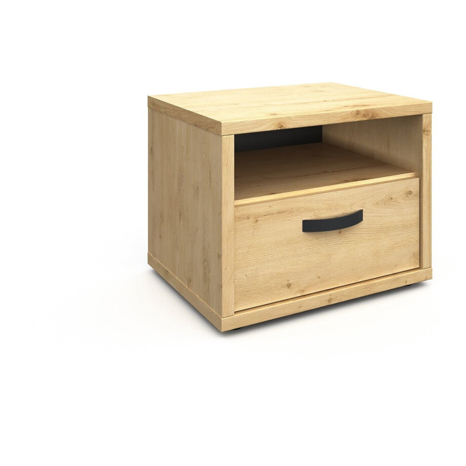 Nachtkastje Gabon Eiken - Breedte 56 cm - Hoogte 44 cm - Diepte 44 cm - Met lades - Met planken - Zonder deuren Nachtkastje Gabon Eiken - Breedte 56 cm - Hoogte 44 cm - Diepte 44 cm - Met lades - Met planken - Zonder deuren afbeelding 1