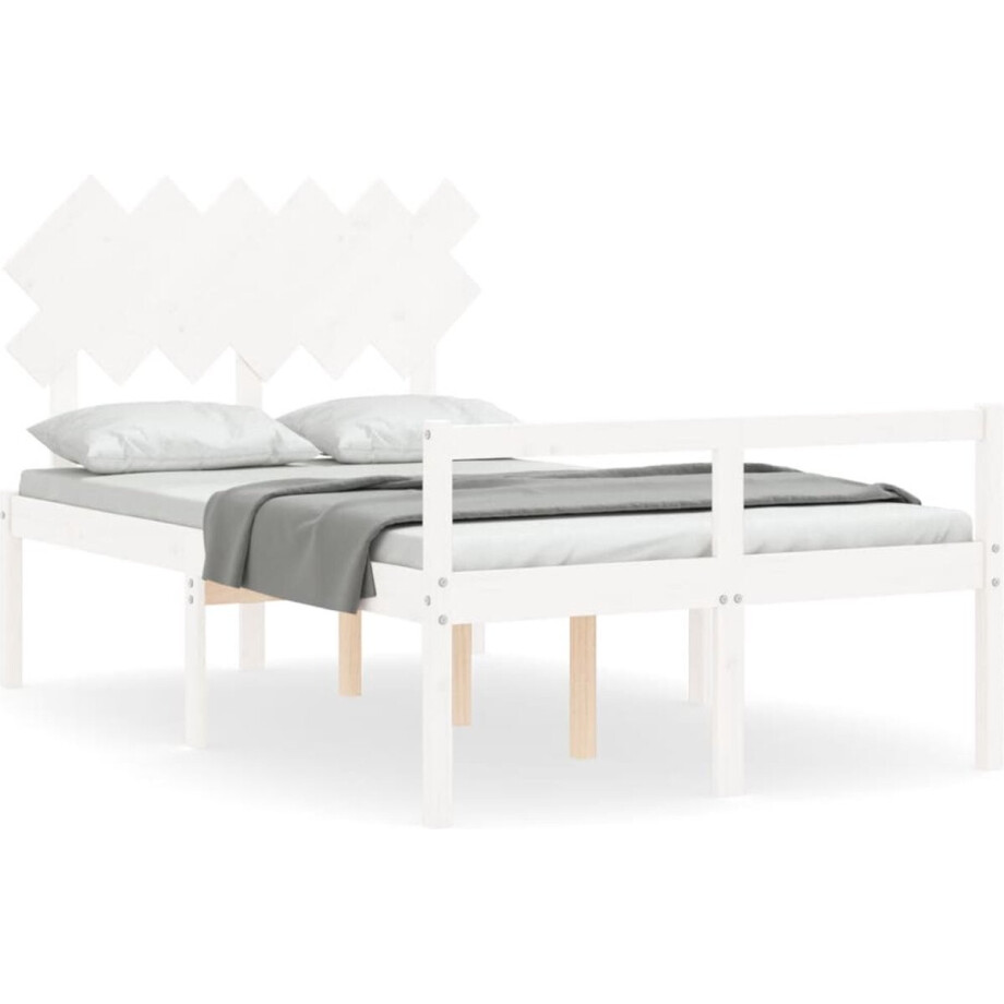 vidaXL - Seniorenbed - met - hoofdbord - massief - hout - wit - 120x200 - cm afbeelding 1