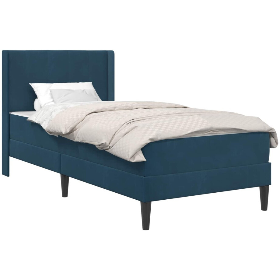 vidaXL - Bedframe - met - matras - met - hoofdeinde - Blauw - 90 - x - 200 - cm - Fluweel afbeelding 1