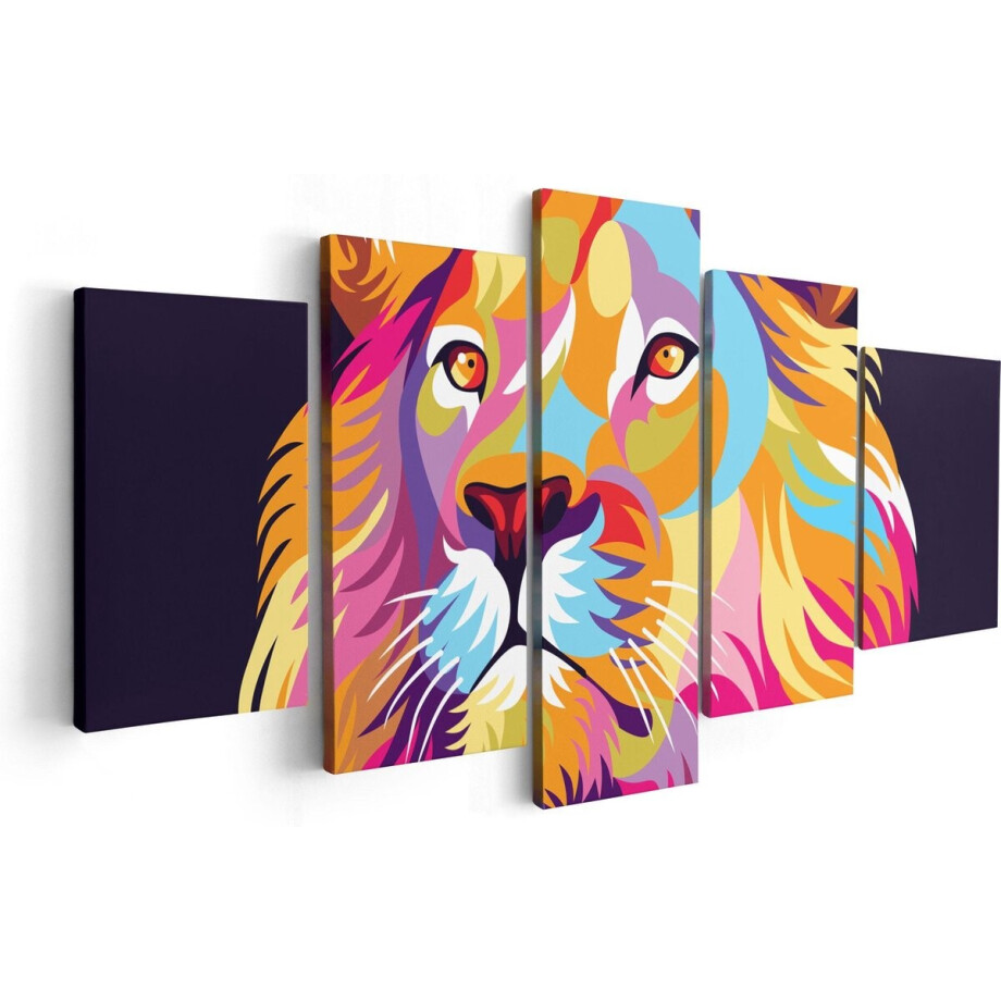 Artaza Canvas Schilderij Vijfluik Gekleurde Leeuw - Leeuwenkop - Abstract - 100x50 - Foto Op Canvas - Canvas Print afbeelding 1