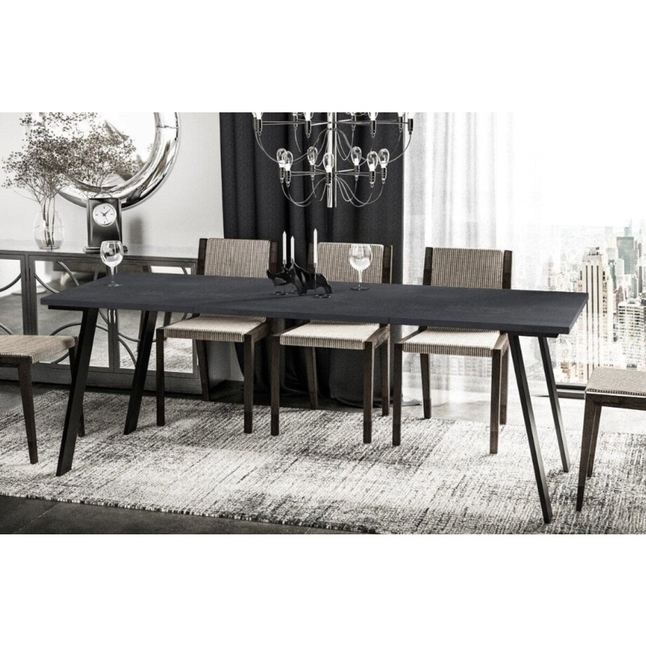 Uitschuifbare Eettafel – Urbanhome NovaStone Betonlook Zwart – Verlengbaar 130-210 x 80 cm – Moderne Eetkamertafel met Metalen Frame – Geschikt tot 8 Personen afbeelding 1