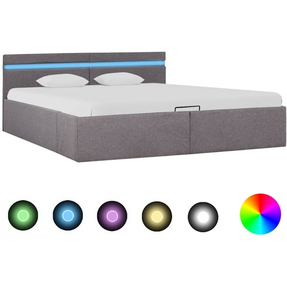 vidaXL - Bedframe - met - hydraulische - opslag - en - LED - stof - taupe - 160x200 - cm afbeelding 1