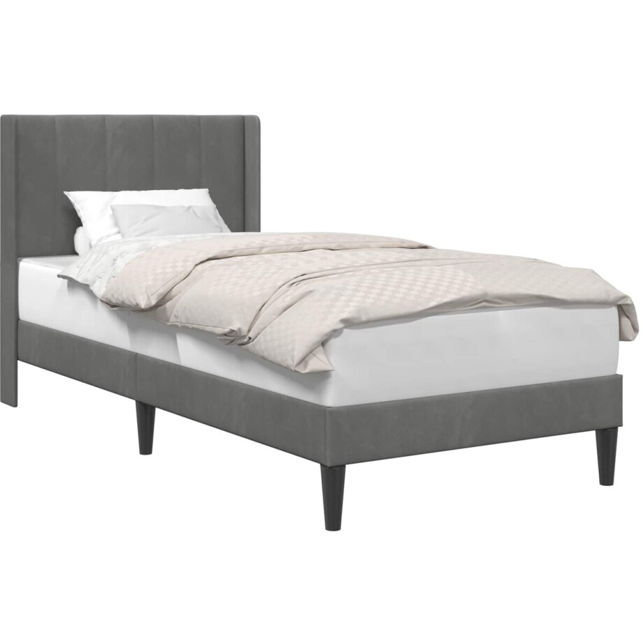 vidaXL - Bedframe - met - hoofdeinde - Donkergrijs - 90 - x - 190 - cm - Fluweel afbeelding 1
