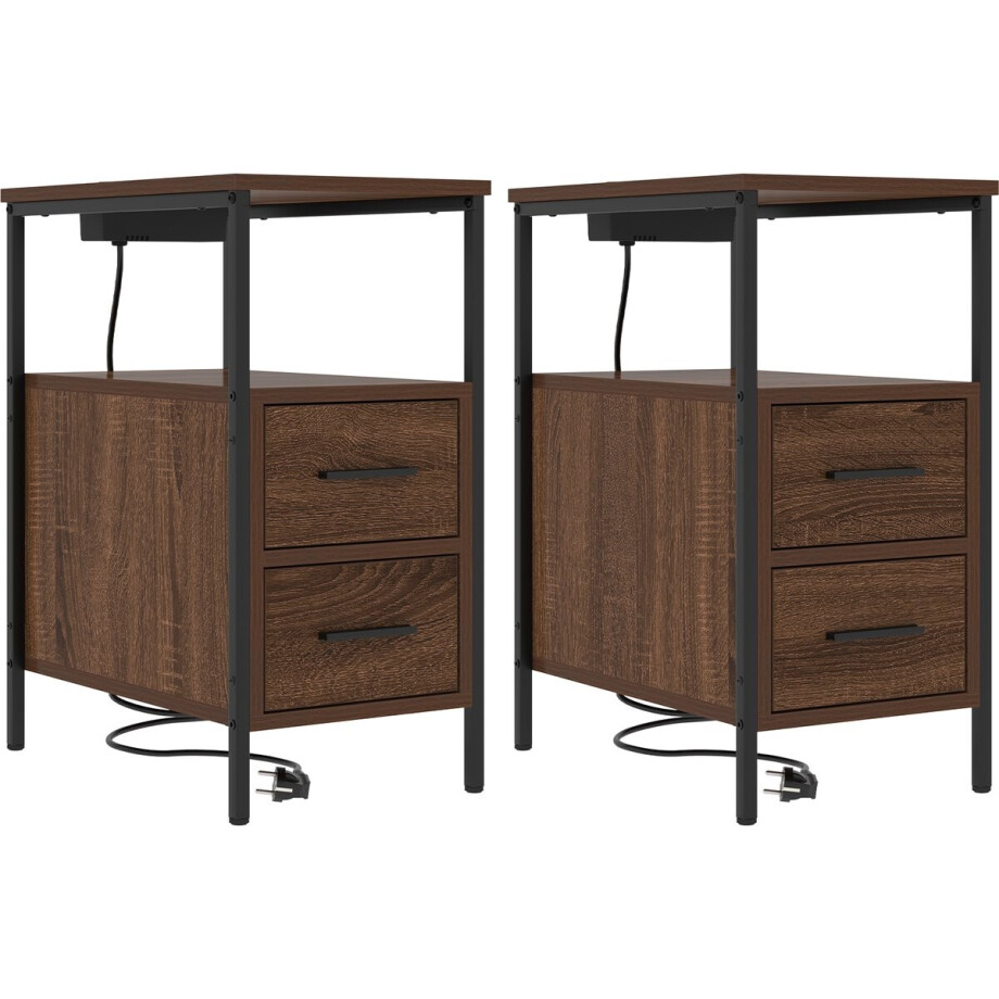 vidaXL - Nachtkastje - 2 - st - Bruin - Eiken - 30 - x - 48 - x - 61 - cm - Bewerkt - hout vidaXL - Nachtkastje - 2 - st - Bruin - Eiken - 30 - x - 48 - x - 61 - cm - Bewerkt - hout afbeelding 1