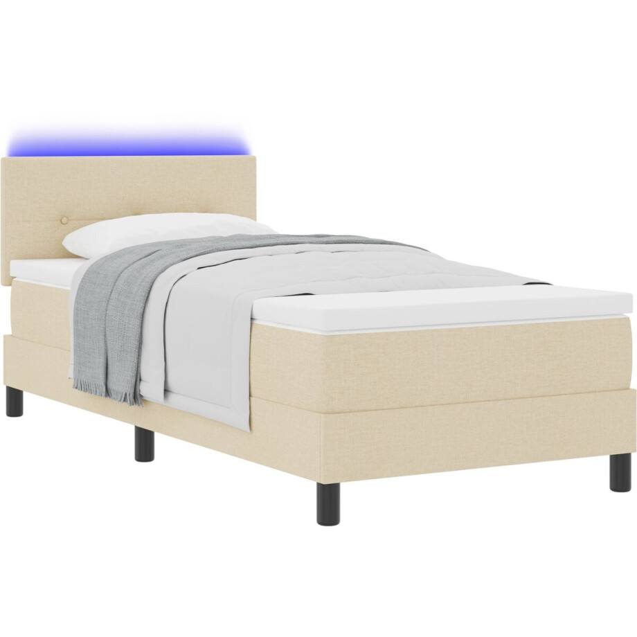 vidaXL - Boxspring - bed - met - LED-stripverlichting - Crème - 90 - x - 200 - cm - Stof vidaXL - Boxspring - bed - met - LED-stripverlichting - Crème - 90 - x - 200 - cm - Stof afbeelding 1