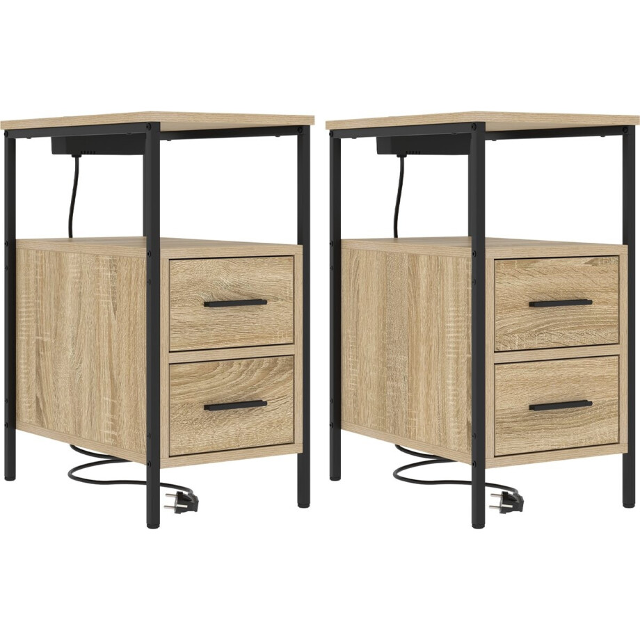 vidaXL - Nachtkastje - 2 - pcs - Sonoma - Eik - 30 - x - 48 - x - 61 - cm - Bewerkt - hout afbeelding 1