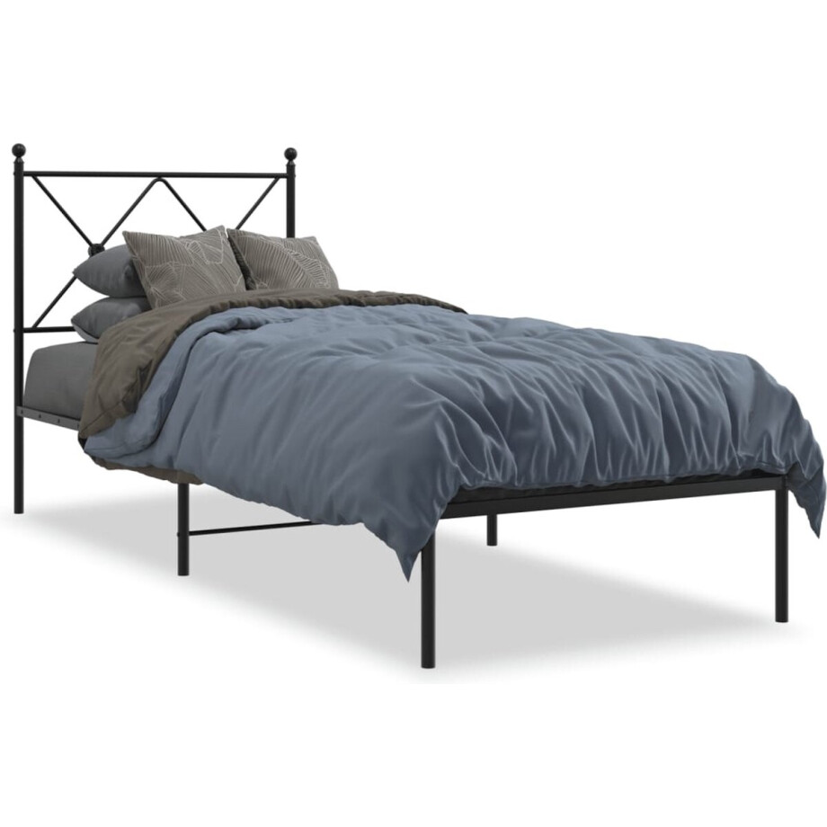 vidaXL - Bedframe - met - hoofdbord - metaal - zwart - 80x200 - cm afbeelding 1