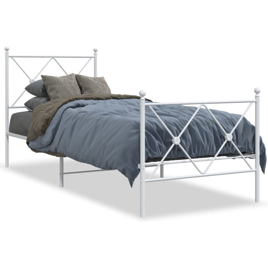 vidaXL - Bedframe - met - hoofd- - en - voeteneinde - metaal - wit - 80x200 - cm afbeelding 1