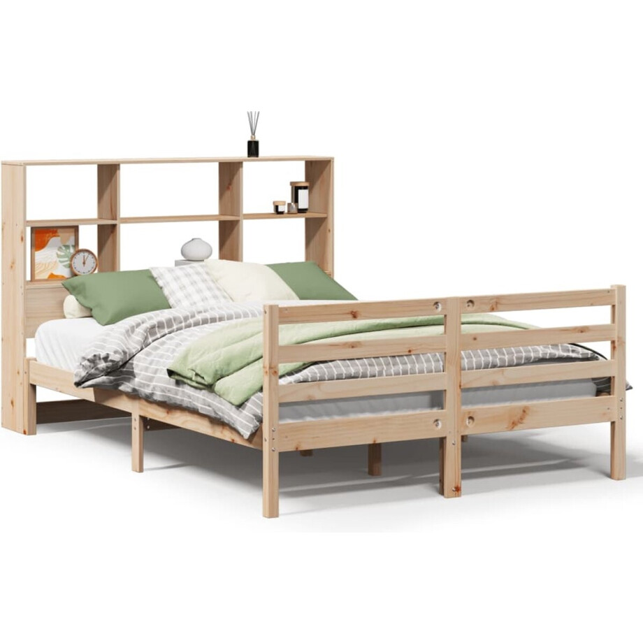 vidaXL - Bed - met - boekenkast - zonder - matras - massief - grenenhout - 140x190 - cm vidaXL - Bed - met - boekenkast - zonder - matras - massief - grenenhout - 140x190 - cm afbeelding 1