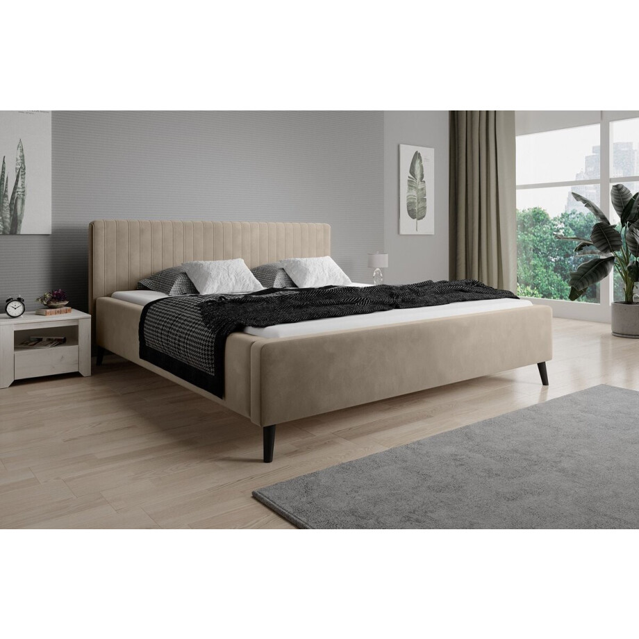 Meubella - Tweepersoonsbed Jackson - Beige - Velvet - 180x200 cm afbeelding 1