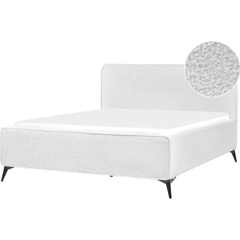 BELIANI VALOGNES - Bed - Gebroken wit - 160 x 200 cm - Bouclé BELIANI VALOGNES - Bed - Gebroken wit - 160 x 200 cm - Bouclé afbeelding 1