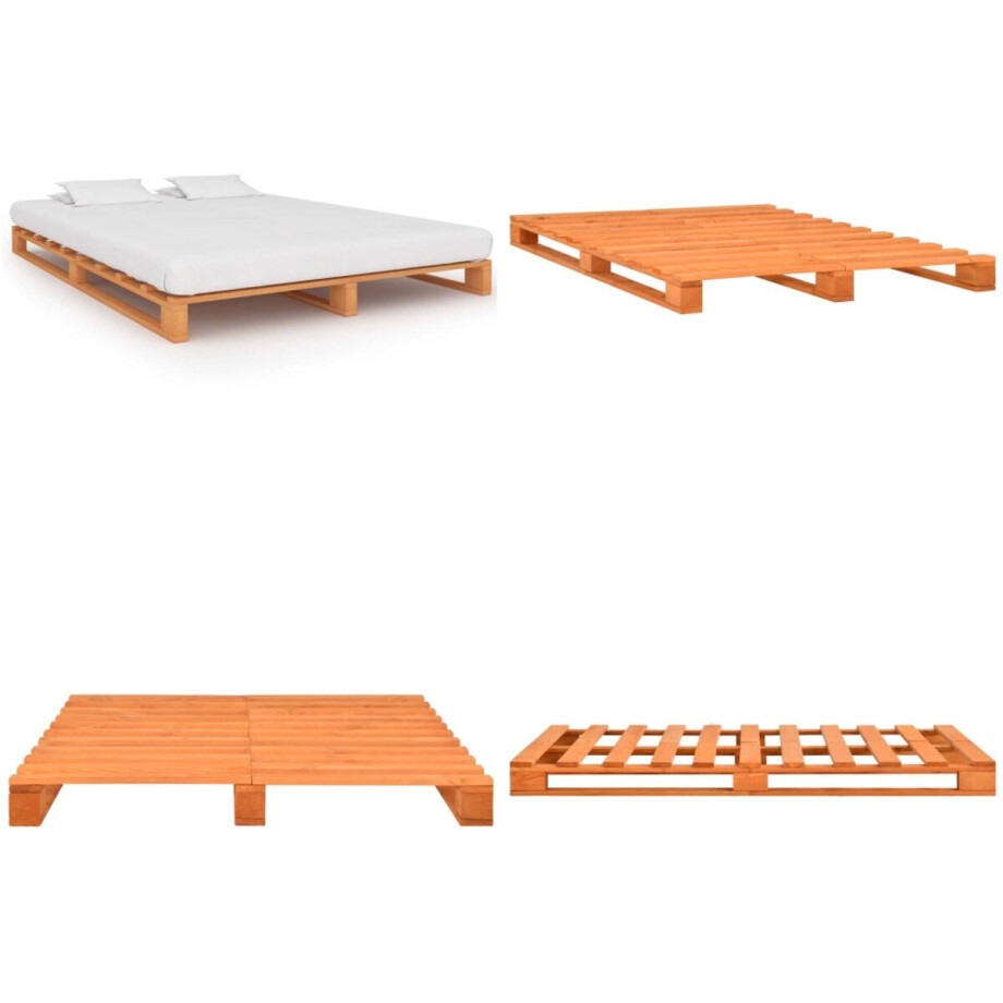vidaXL Bedframe pallet massief grenenhout bruin 120x200 cm - Bed - Bedden - Slaapkamermeubel - Bedframe afbeelding 1
