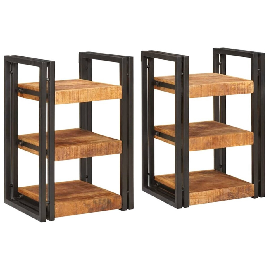 vidaXL - Nachtkastje - 2 - st - Bruin - en - Zwart - 38 - x - 33 - x - 58 - cm afbeelding 1