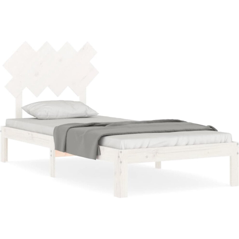 vidaXL - Bedframe - met - hoofdbord - massief - hout - wit vidaXL - Bedframe - met - hoofdbord - massief - hout - wit afbeelding 1