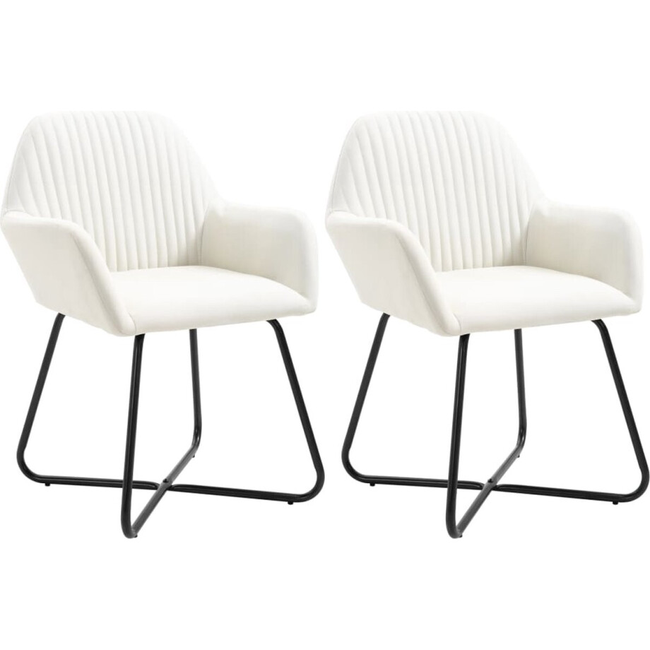 vidaXL - Eetkamerstoelen - 2 - st - stof - crèmekleurig afbeelding 1