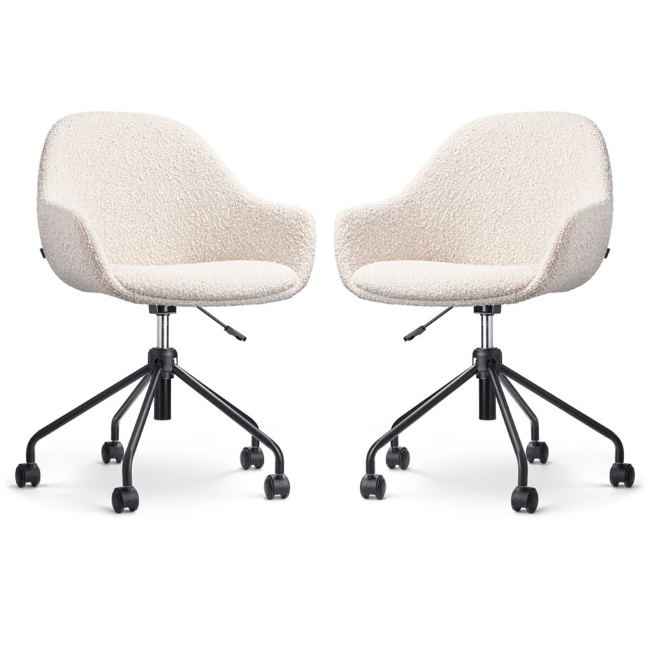 Nolon Nout-Mae Bureaustoelen Set van 2 Bouclé Beige - Stof - Verstelbaar - Wieltjes - Zwart Onderstel - Design - Comfortabel afbeelding 1