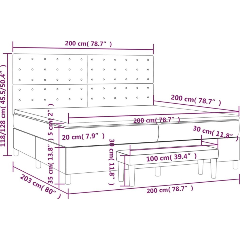 vidaXL - Boxspring - met - matras - stof - zwart - 200x200 - cm afbeelding 1
