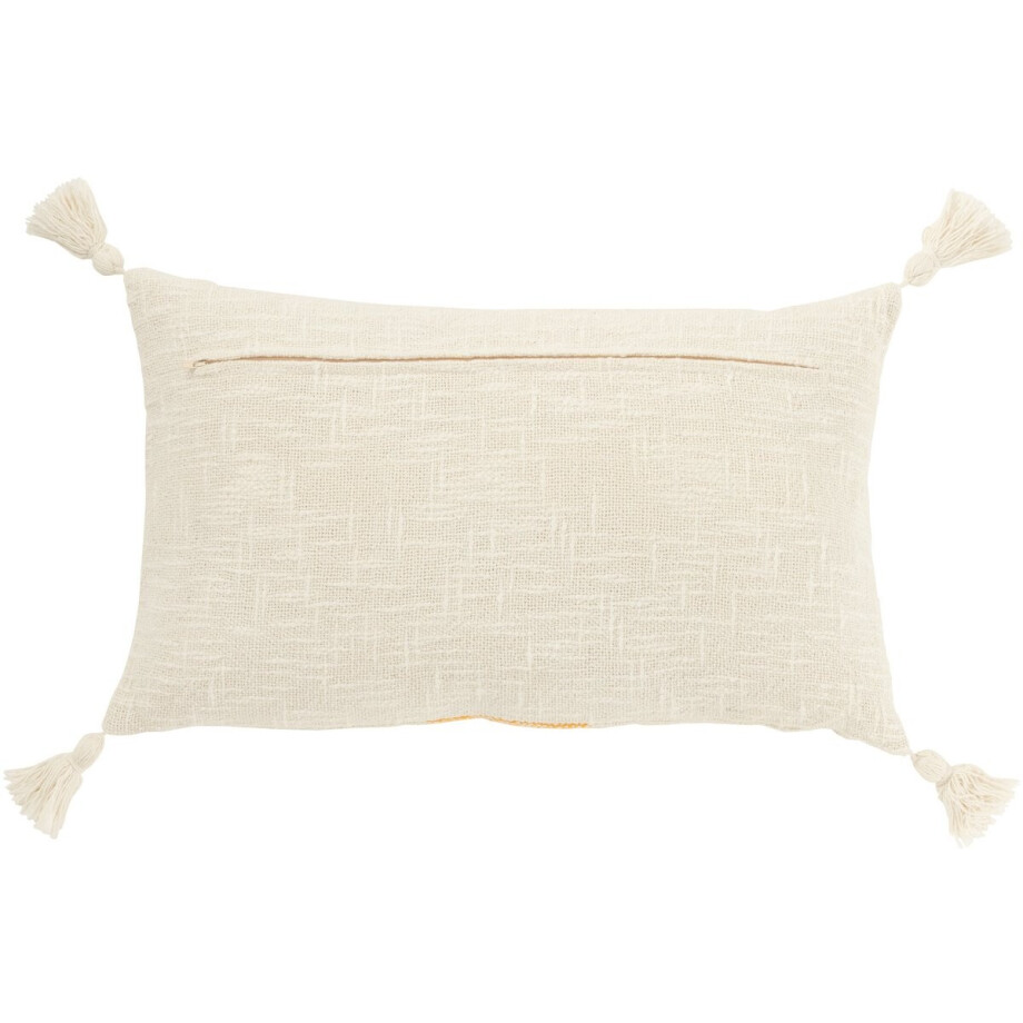 J-Line kussen Rechthoek Strepen + Kwasten - katoen - wit/oranje afbeelding 1