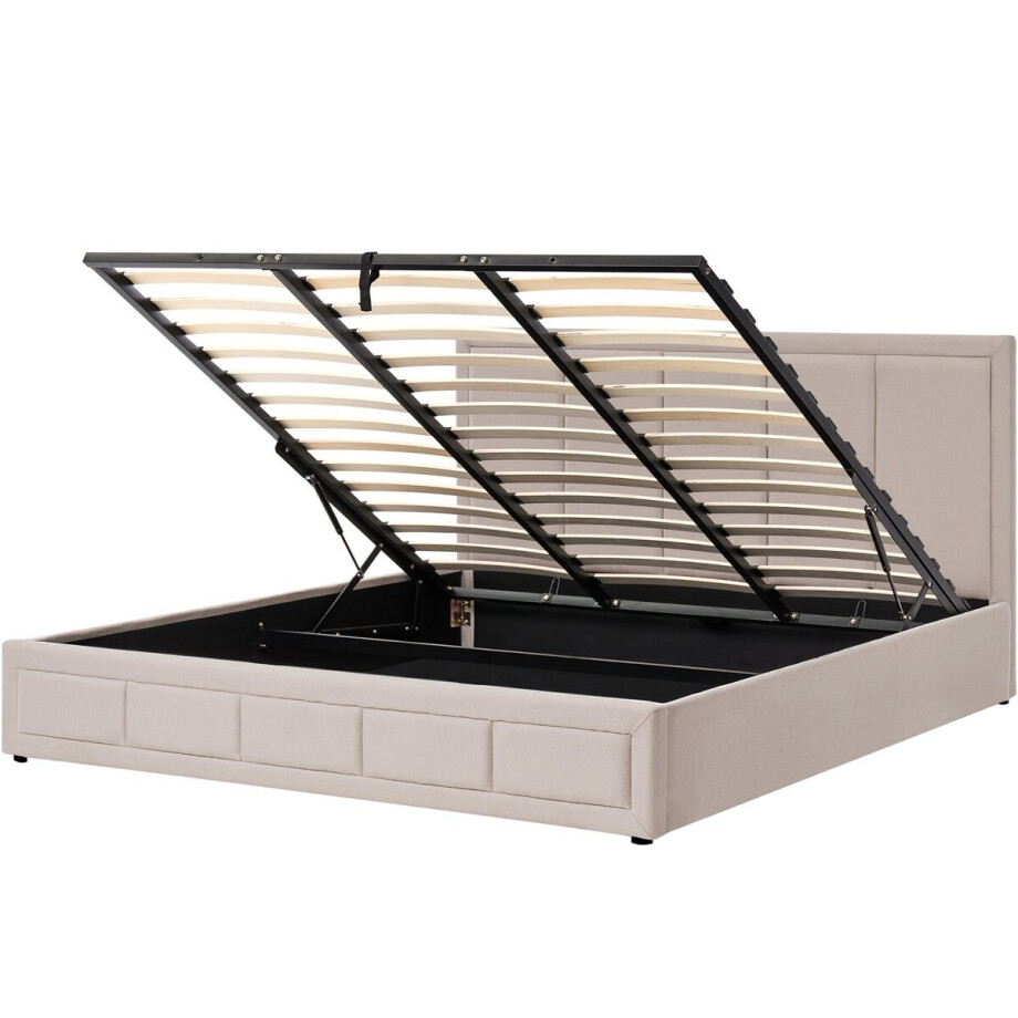 QUIBERON - Bed met opbergruimte - Beige - 180 x 200 cm - Polyester afbeelding 1