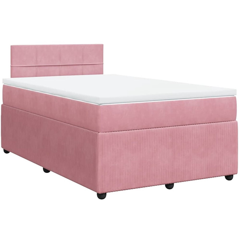 vidaXL - Boxspring - met - matras - fluweel - roze - 120x200 - cm afbeelding 1