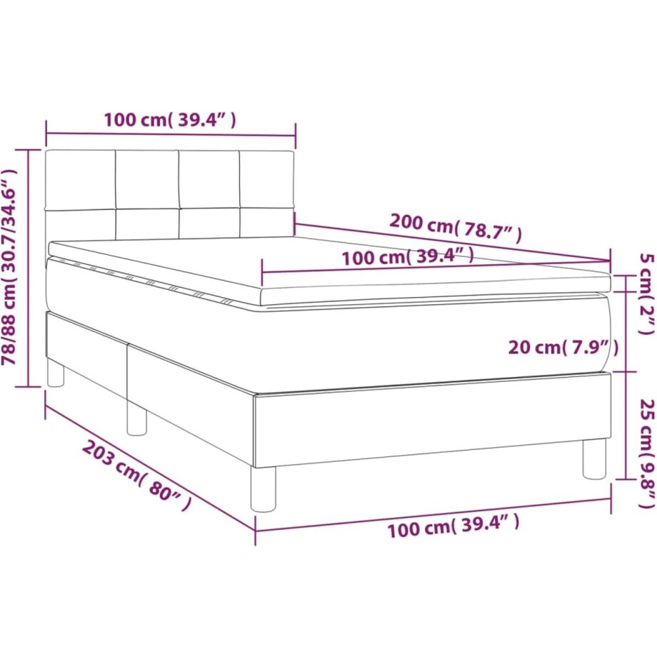 vidaXL - Boxspring - met - matras - stof - zwart - 100x200 - cm vidaXL - Boxspring - met - matras - stof - zwart - 100x200 - cm afbeelding 1