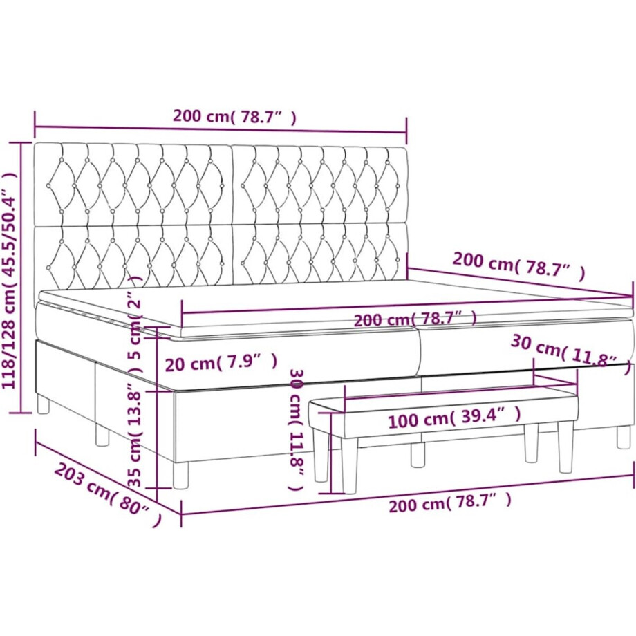 vidaXL - Boxspring - met - matras - stof - zwart - 200x200 - cm afbeelding 1