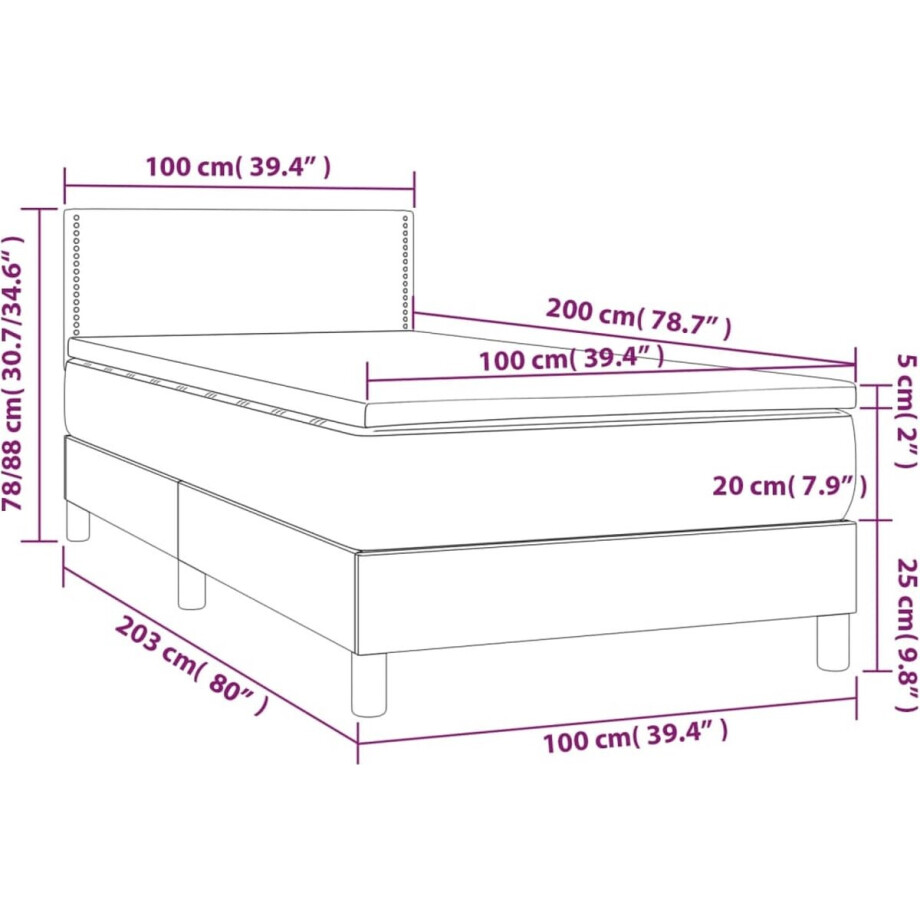 vidaXL - Boxspring - met - matras - stof - zwart - 100x200 - cm afbeelding 1
