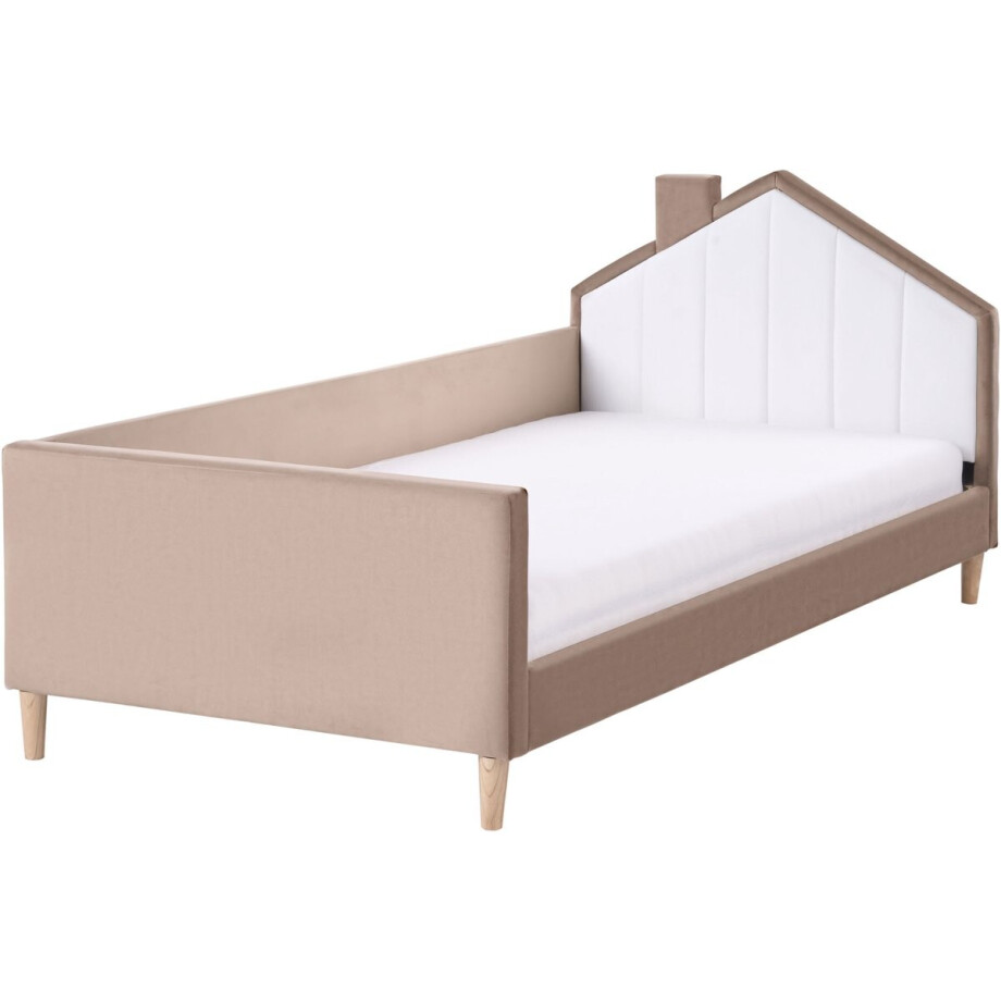 KERVAN - Eenpersoonsbed - Lichtbruin - 90 x 200 cm - Fluweel afbeelding 1