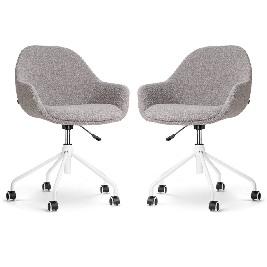 Nolon Nout-Mae Bureaustoelen Set van 2 Bouclé Taupe - Stof - Verstelbaar - Wieltjes - Wit Onderstel - Design - Comfortabel Nolon Nout-Mae Bureaustoelen Set van 2 Bouclé Taupe - Stof - Verstelbaar - Wieltjes - Wit Onderstel - Design - Comfortabel afbeelding 1