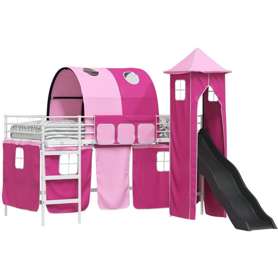 vidaXL - Bunkbed - voor - kinderen - Effen - Wit - en - Roze - 107 - x - 203 - cm - Metaal vidaXL - Bunkbed - voor - kinderen - Effen - Wit - en - Roze - 107 - x - 203 - cm - Metaal afbeelding 1