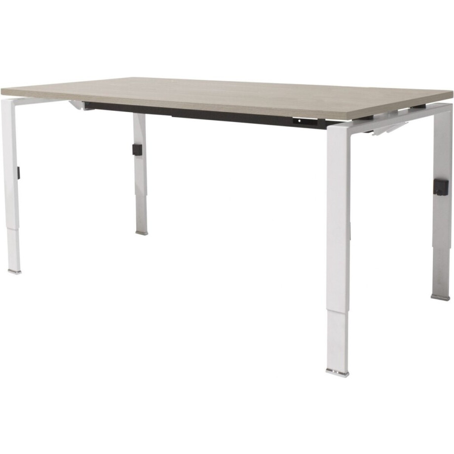 Linesto N4 bureau, hoogte instelbaar (65-85cm) met 140x80cm halifax eik natuur zwevend 25mm blad en aluminium (RAL9006) vierpoot N-frame (poot rechthoekig 66 x 26 mm.), (met geintegreerde kabelgoot) afbeelding 1