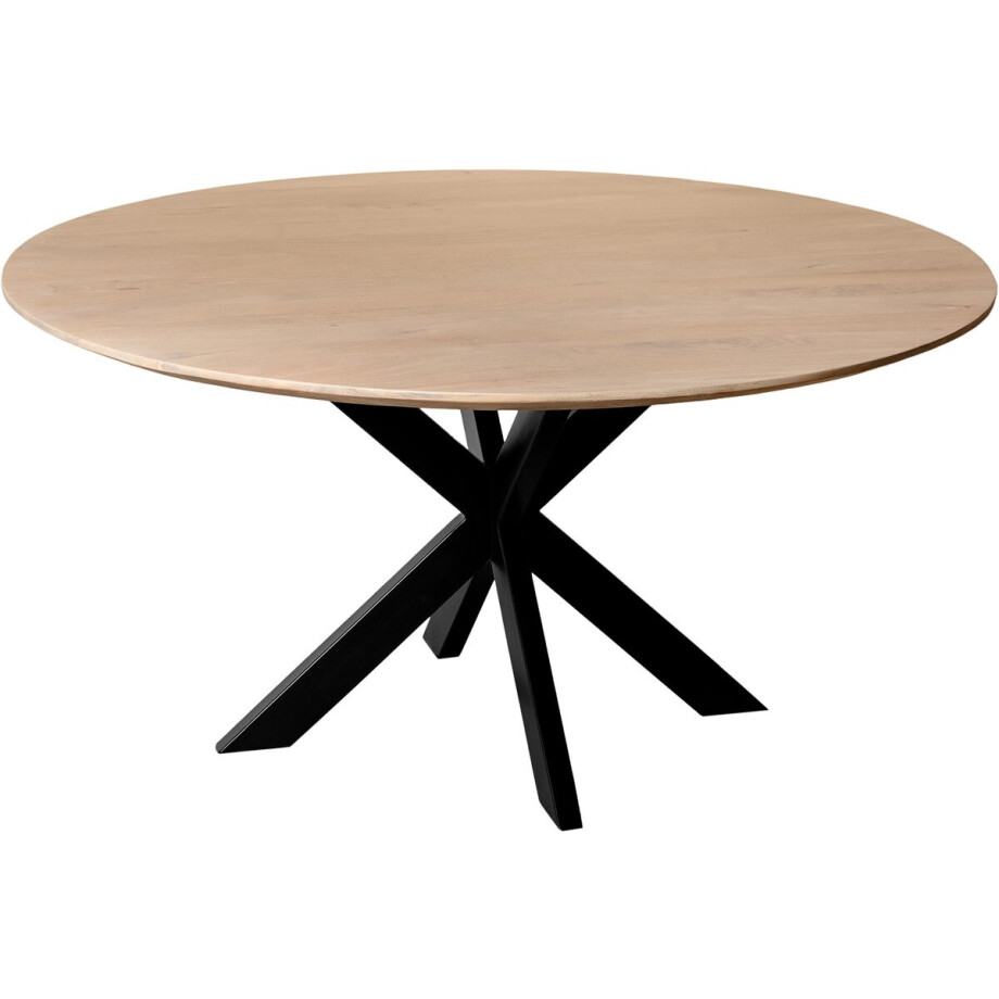 QUVIO Eettafel Sofia - Rond - Stalen kruispoot - FSC®-gecertificeerd mangohout - ø150 cm - Naturel afbeelding 1
