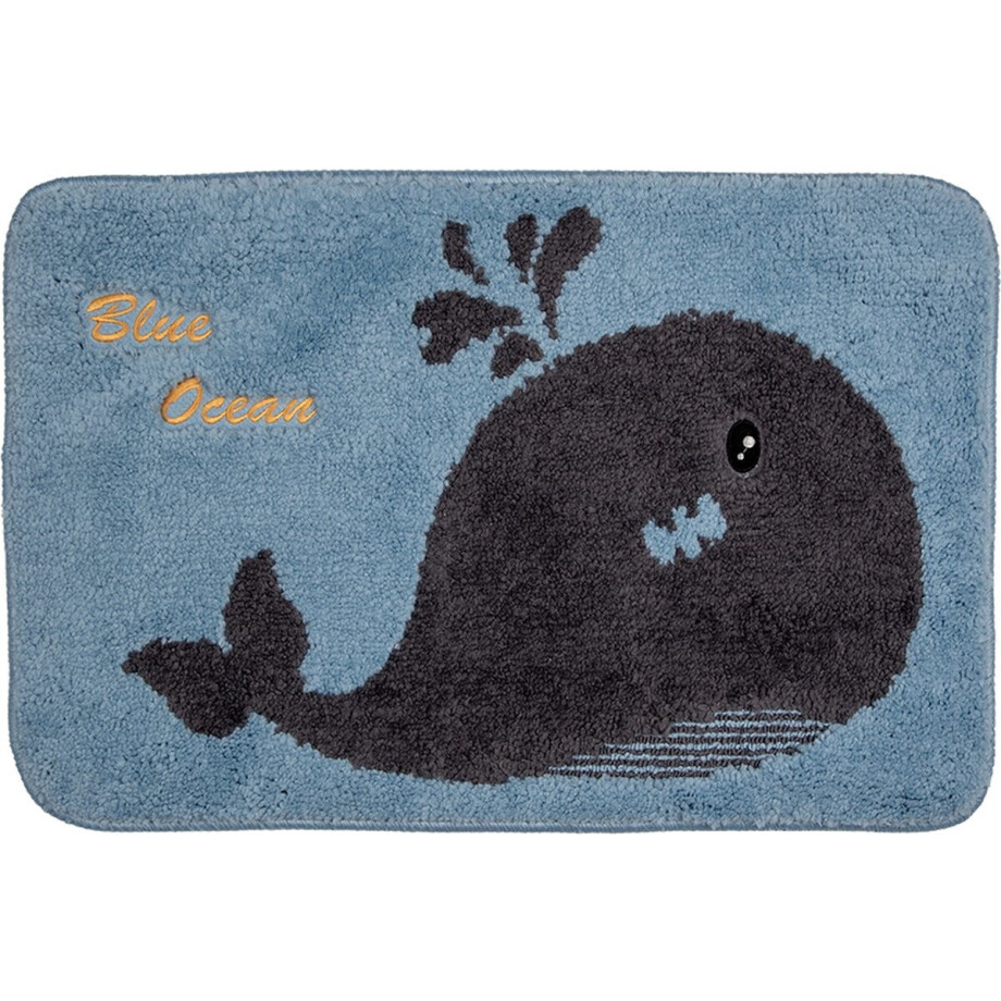Clayre & Eef Badmat 58x38x1 cm Blauw Grijs Polyester afbeelding 1