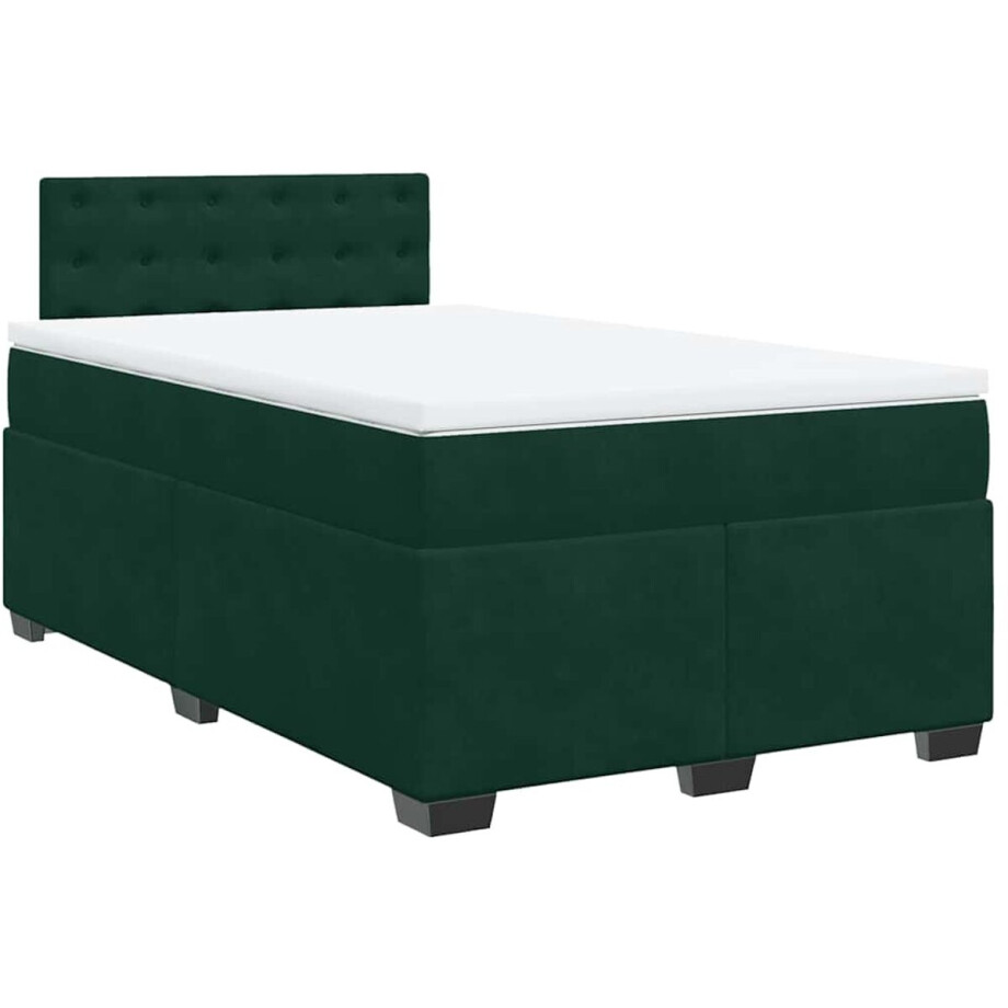 vidaXL - Boxspring - met - matras - fluweel - donkergroen - 120x190 - cm afbeelding 1