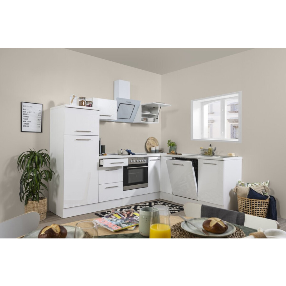 Hoekkeuken 260 cm - complete keuken met apparatuur Amanda - Wit/Wit - soft close - keramische kookplaat - vaatwasser - afzuigkap - oven - spoelbak Hoekkeuken 260 cm - complete keuken met apparatuur Amanda - Wit/Wit - soft close - keramische kookplaat - vaatwasser - afzuigkap - oven - spoelbak afbeelding 1