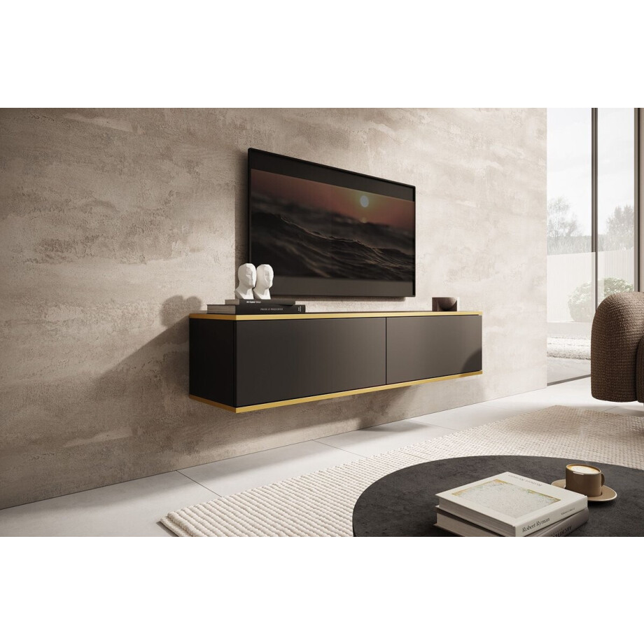 Meubella - TV-Meubel Orleans - Zwart - 135 cm Meubella - TV-Meubel Orleans - Zwart - 135 cm afbeelding 1