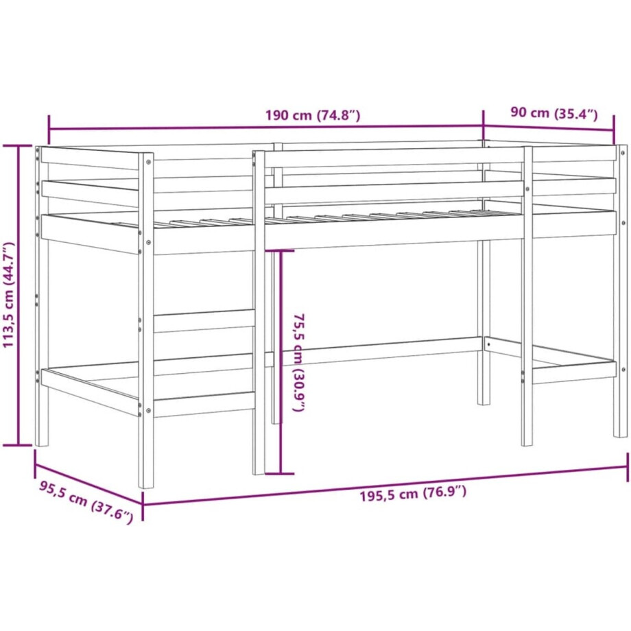 vidaXL - Kinderhoogslaper - met - tunnel - 90x190 - cm - grenenhout - wit - en - zwart vidaXL - Kinderhoogslaper - met - tunnel - 90x190 - cm - grenenhout - wit - en - zwart afbeelding 1