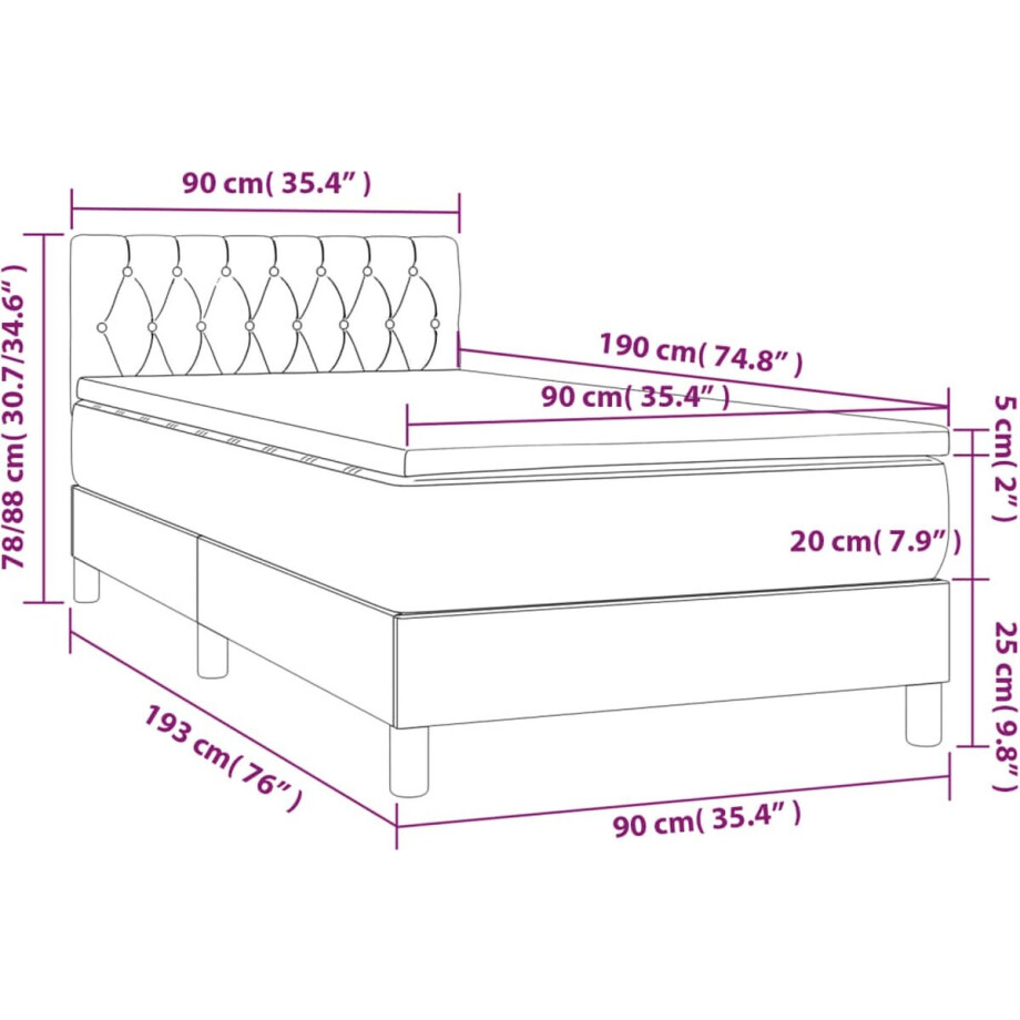 vidaXL - Boxspring - met - matras - stof - donkerbruin - 90x190 - cm afbeelding 1