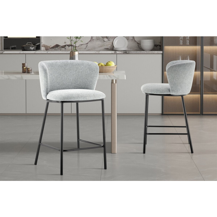 Barstoel Arthur | 53 x 50,5 x 88,5 cm | Lichtgrijs - Rousseau - Barstoel - Grijs - Stof - Set van 2 afbeelding 1