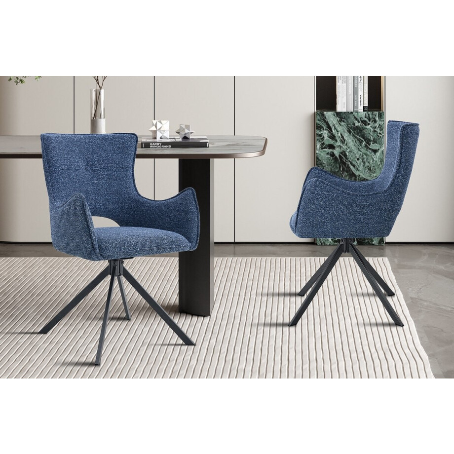 Stoel 'Billy' Draaibaar in Stof Ote Blauw - H 88cm x B 57.5 x D 60 cm - Set van 2 afbeelding 1