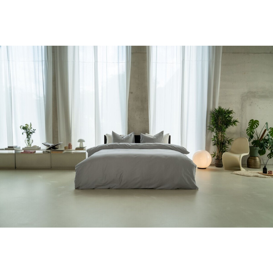 Kayori Saya Dekbedovertrek Katoensatijn - 200x200-220 + 2 slopen - Tweepersoons - Biologisch Katoen - Zilvergrijs afbeelding 1