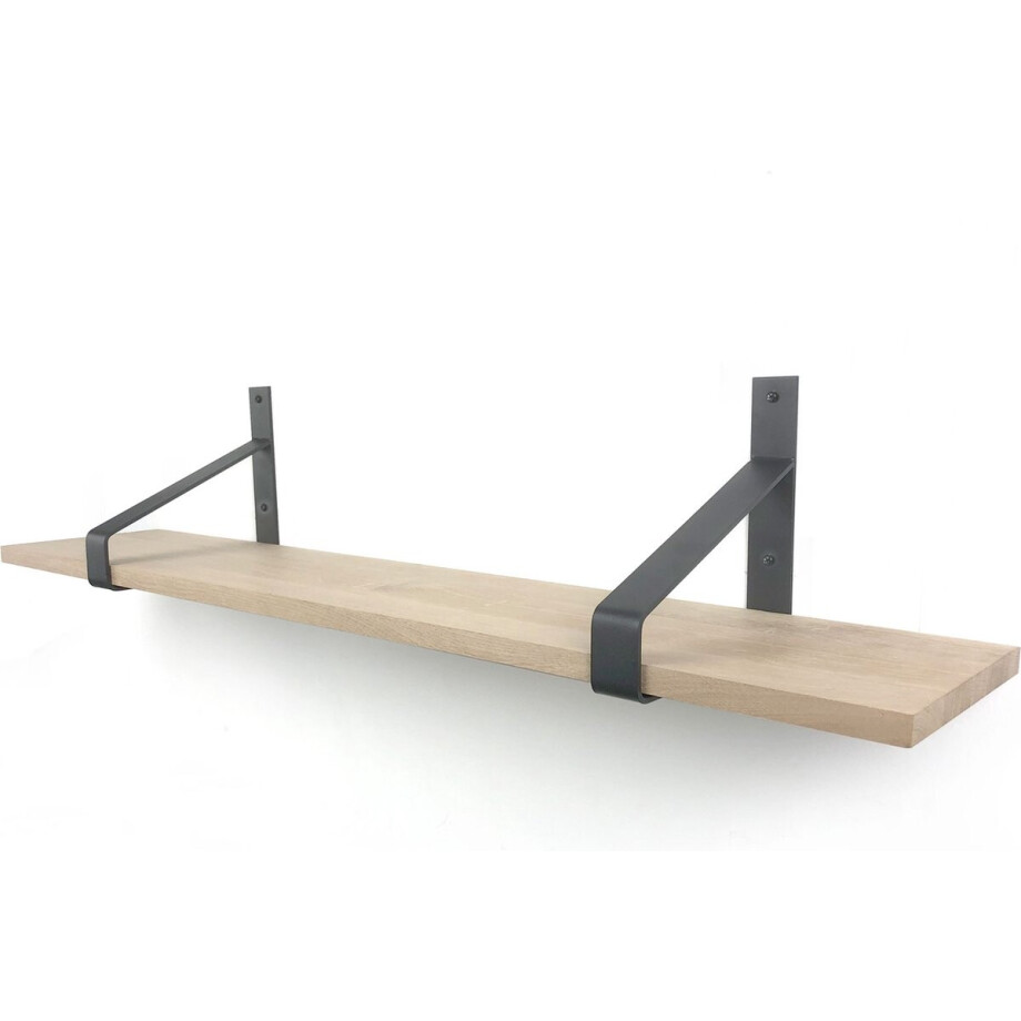 Eiken wandplank 60 x 20 cm 18mm inclusief zwarte plankdragers - Wandplank hout - Wandplank industrieel - Fotoplank afbeelding 1